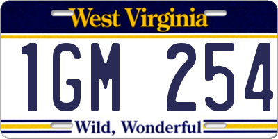 WV license plate 1GM254