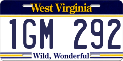 WV license plate 1GM292