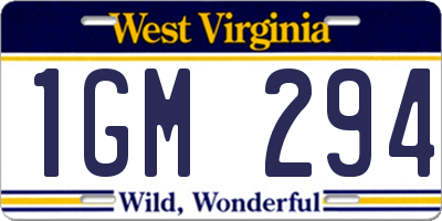 WV license plate 1GM294