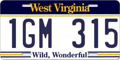 WV license plate 1GM315
