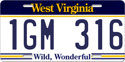 WV license plate 1GM316