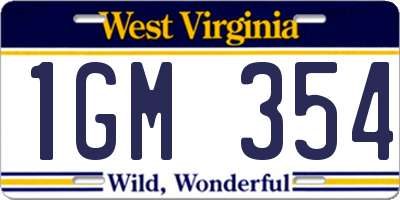 WV license plate 1GM354