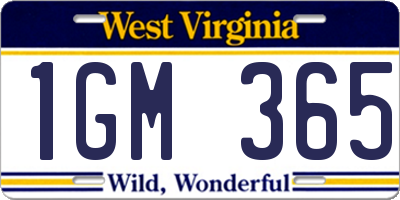 WV license plate 1GM365