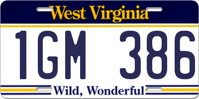 WV license plate 1GM386