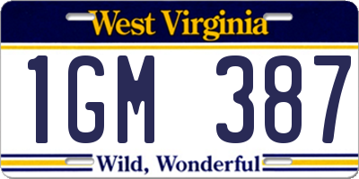 WV license plate 1GM387