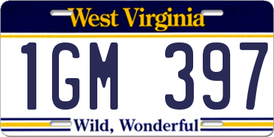 WV license plate 1GM397
