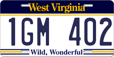 WV license plate 1GM402
