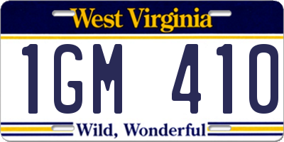 WV license plate 1GM410