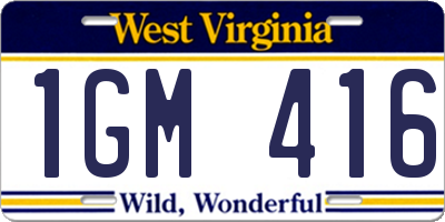 WV license plate 1GM416