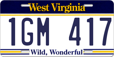 WV license plate 1GM417