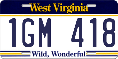 WV license plate 1GM418