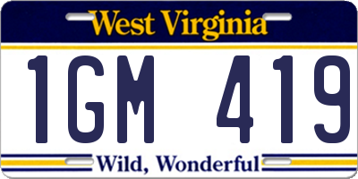 WV license plate 1GM419