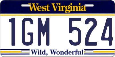 WV license plate 1GM524