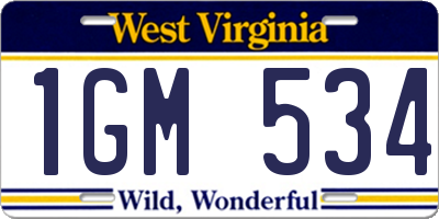WV license plate 1GM534