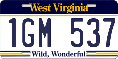 WV license plate 1GM537