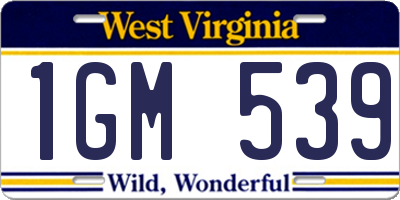 WV license plate 1GM539