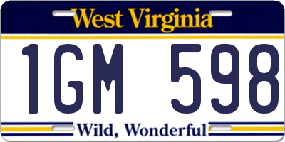 WV license plate 1GM598