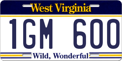 WV license plate 1GM600