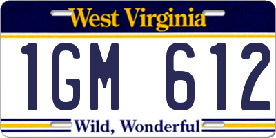 WV license plate 1GM612