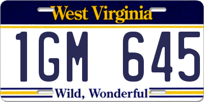 WV license plate 1GM645