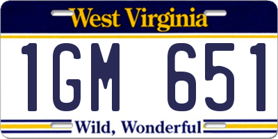 WV license plate 1GM651