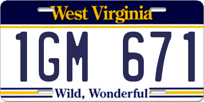 WV license plate 1GM671