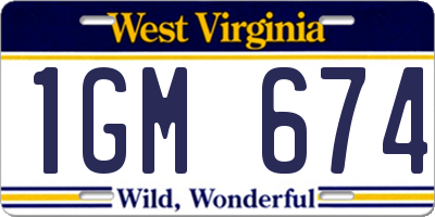 WV license plate 1GM674