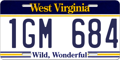 WV license plate 1GM684