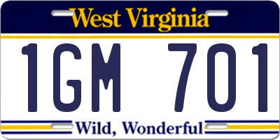 WV license plate 1GM701