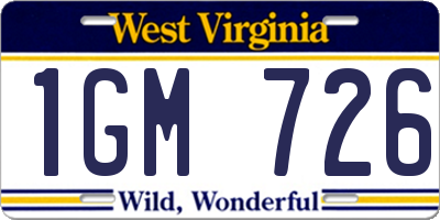 WV license plate 1GM726
