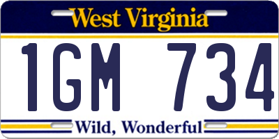 WV license plate 1GM734