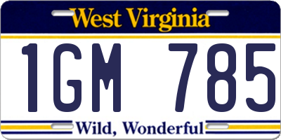 WV license plate 1GM785