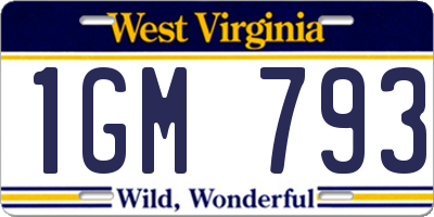 WV license plate 1GM793