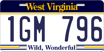 WV license plate 1GM796