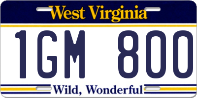WV license plate 1GM800