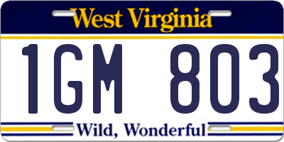 WV license plate 1GM803