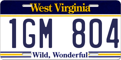 WV license plate 1GM804