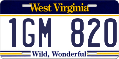 WV license plate 1GM820