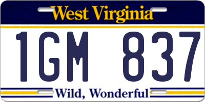 WV license plate 1GM837