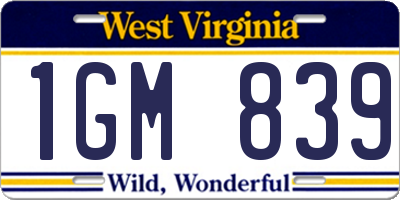 WV license plate 1GM839