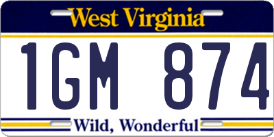 WV license plate 1GM874