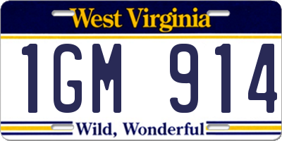 WV license plate 1GM914