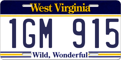 WV license plate 1GM915