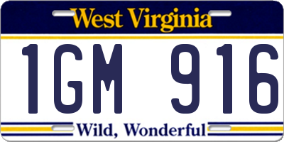 WV license plate 1GM916