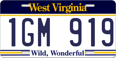 WV license plate 1GM919