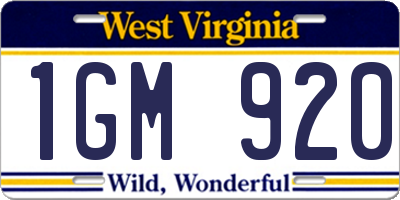 WV license plate 1GM920