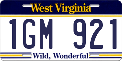 WV license plate 1GM921