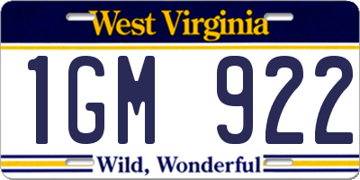 WV license plate 1GM922