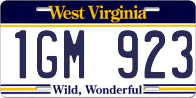 WV license plate 1GM923