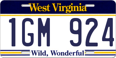 WV license plate 1GM924